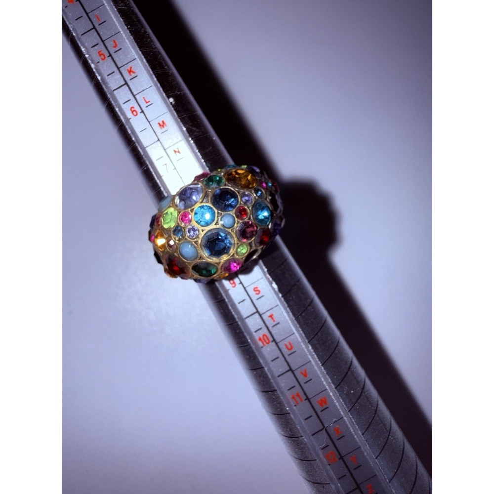 Vintage Fossil Silver Toned Pastel Rainbow Gem Cocktail‎ Ring Size 8